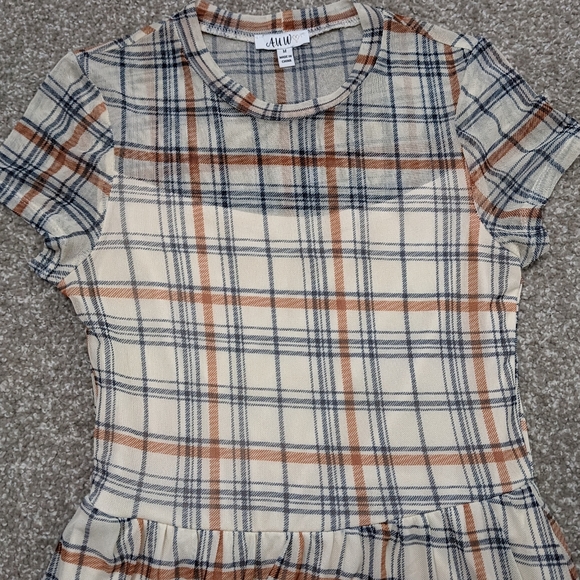 AUW sheer lined cream and rust plaid fit and flare midi dress - Picture 9 of 16